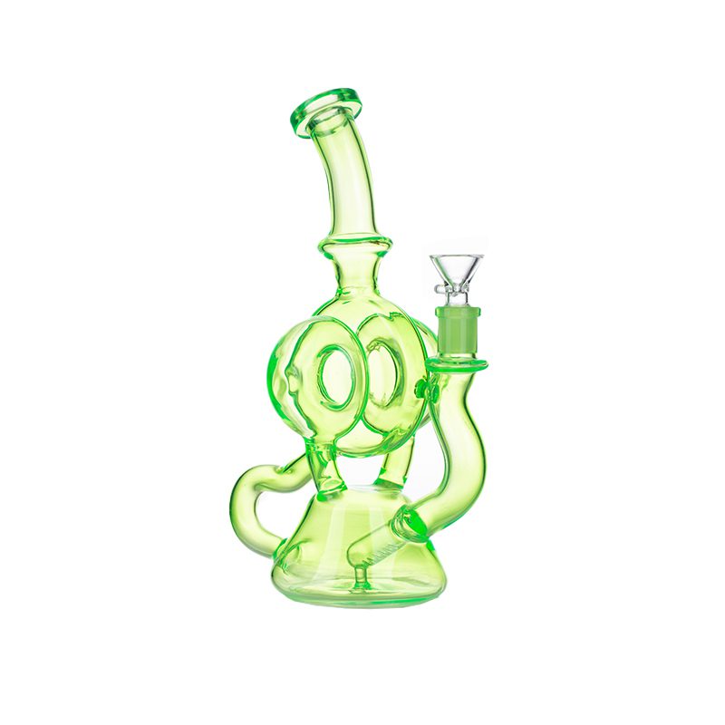 11″ Slim Green Recycler Glass Bong [C8033] Glass Bong Canadian Distributor