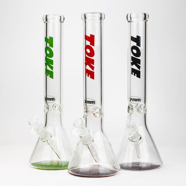 16" TOKE 7 mm glass water beaker bong- - One Wholesale