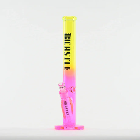Castle Glassworks | 18" Straight Tube Glass Bong – C-003 (9mm Thick) Glass Bong Castle Glassworks Yellow/Pink