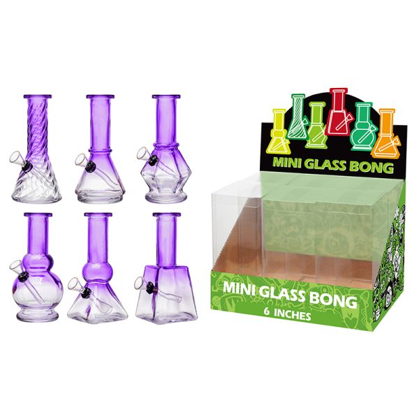 6″ Soft Glass Two Tone Mini Bongs – Assorted Designs | 6-Piece Display [GL-M6020x]