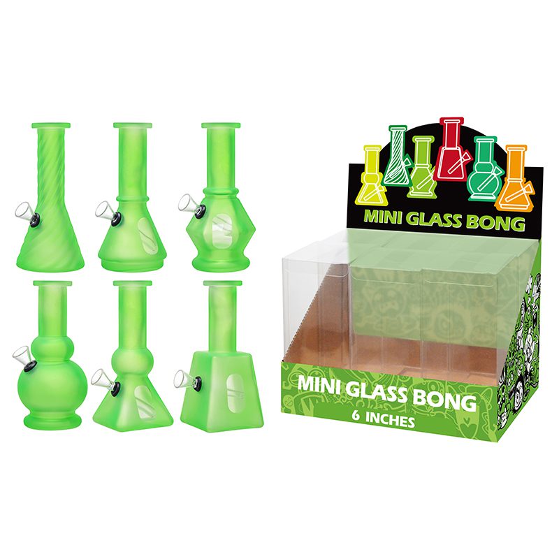 6″ Soft Glass Mini Bongs – Assorted Designs | 6-Piece Display [GL-M6030x] Glass Bong Canadian Distributor Green