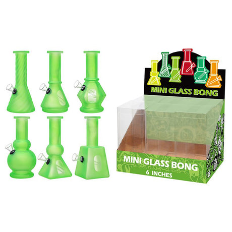 6″ Soft Glass Mini Bongs – Assorted Designs | 6-Piece Display [GL-M6030x] Glass Bong Canadian Distributor Green