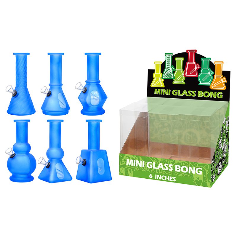 6″ Soft Glass Mini Bongs – Assorted Designs | 6-Piece Display [GL-M6030x] Glass Bong Canadian Distributor Blue