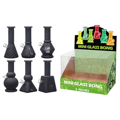 6″ Soft Glass Mini Bongs – Assorted Designs | 6-Piece Display [GL-M6030x] Glass Bong Canadian Distributor T-Black