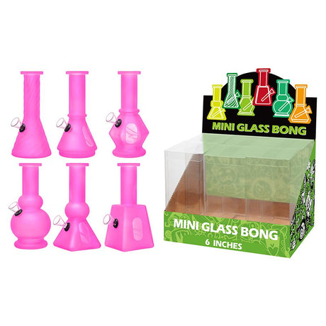 6″ Soft Glass Mini Bongs – Assorted Designs | 6-Piece Display [GL-M6030x] Glass Bong Canadian Distributor Pink