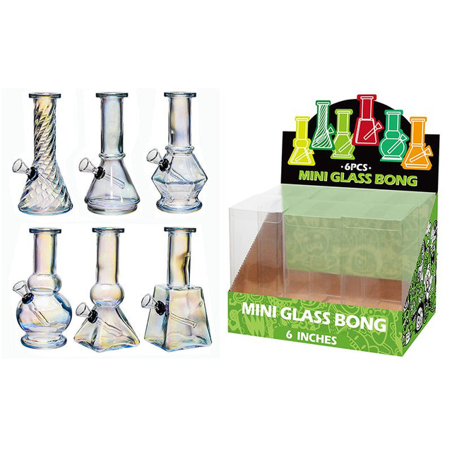 6″ Electroplated Soft Glass Mini Bongs – Assorted Designs | 6-Piece Display [GL-M6090x] Glass Bong Canadian Distributor Silver