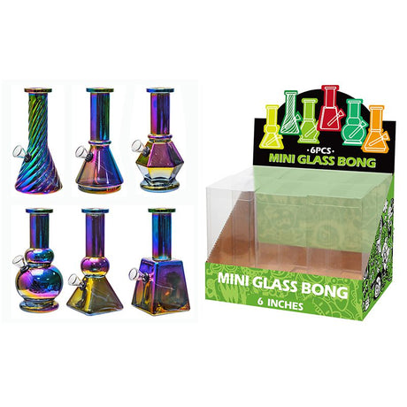 6″ Electroplated Soft Glass Mini Bongs – Assorted Designs | 6-Piece Display [GL-M6090x] Glass Bong Canadian Distributor Rainbow