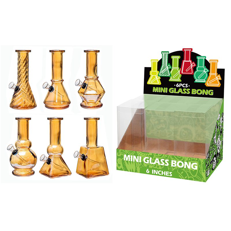 6″ Electroplated Soft Glass Mini Bongs – Assorted Designs | 6-Piece Display [GL-M6090x] Glass Bong Canadian Distributor Gold