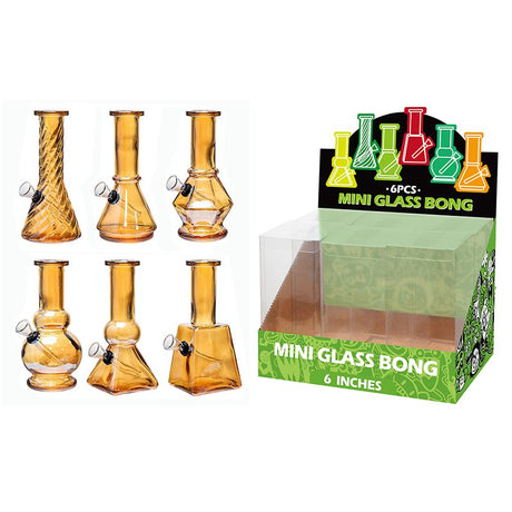 6″ Electroplated Soft Glass Mini Bongs – Assorted Designs | 6-Piece Display [GL-M6090x] Glass Bong Canadian Distributor Gold