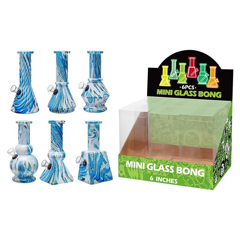 6″ Soft Glass Mini Bongs – Assorted Designs | 6-Piece Display [GL-M6300x] Glass Bong Canadian Distributor Blue