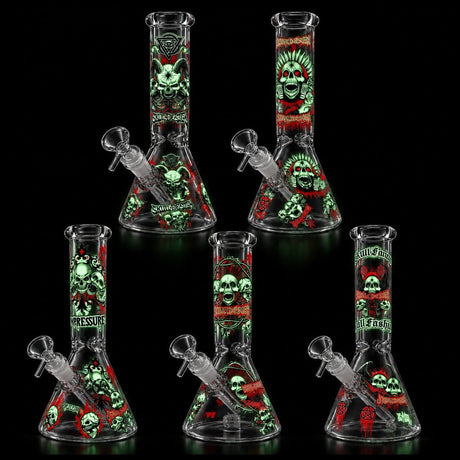 10" Glow-in-the-Dark Skull Graphic Beaker Glass Bong Super Supplys Inc