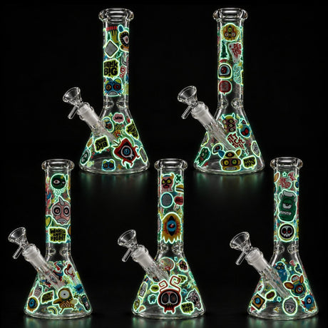 10" Glow-in-the-Dark Graffiti Beaker Glass Bong Super Supplys Inc