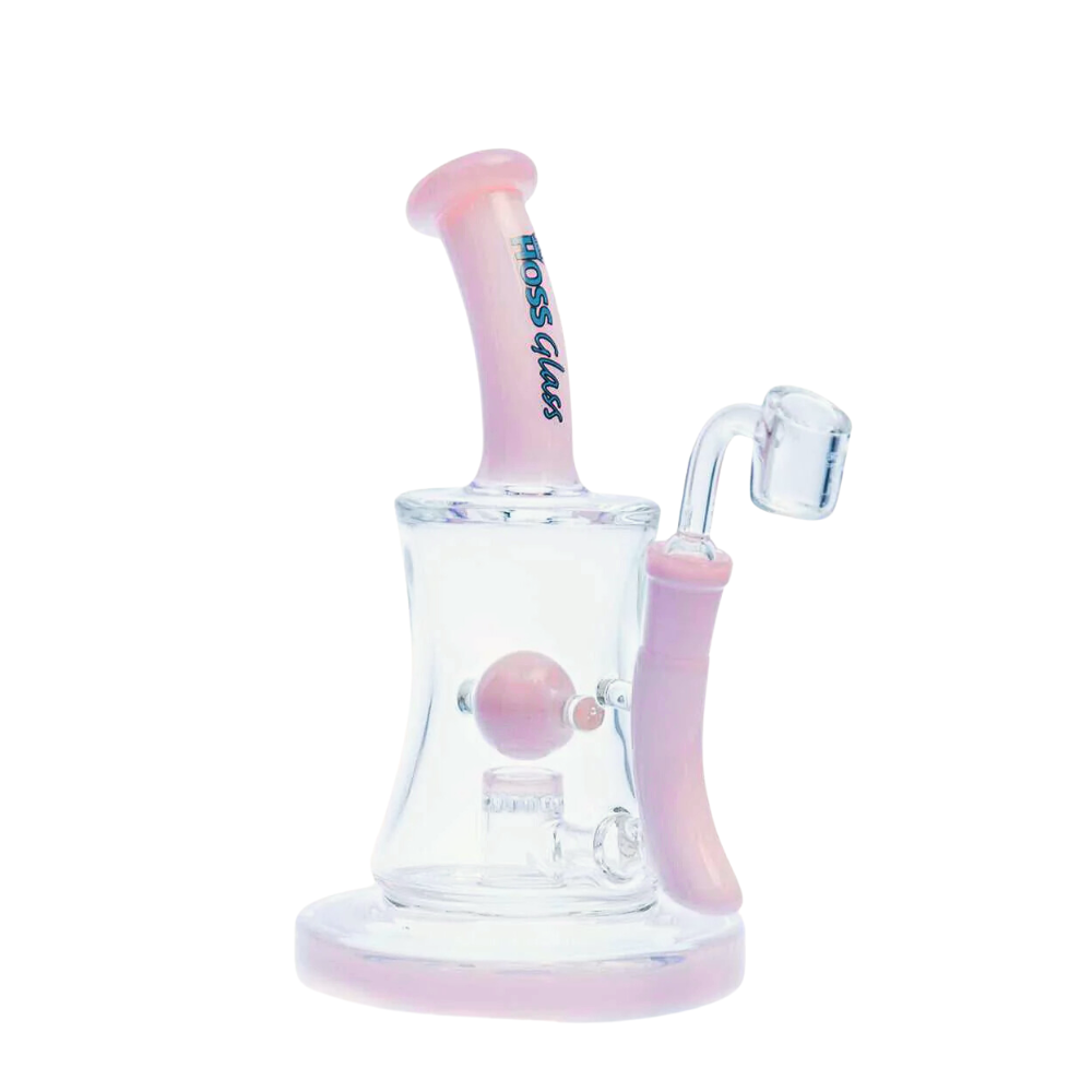 Hoss | 10" Hourglass Marble Rig [H509] Glass Rig Smoking Cat Distribution Milk Pink