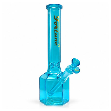 Fortune | 12" Full Color Hex Base Glass Water Pipe – 5mm Glass Bong Fortune Blue
