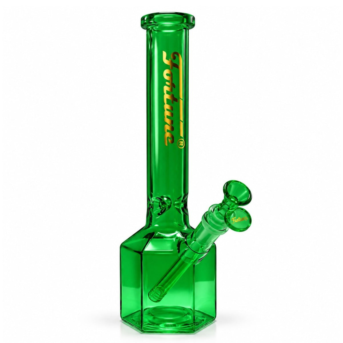 Fortune | 12" Full Color Hex Base Glass Water Pipe – 5mm Glass Bong Fortune Green