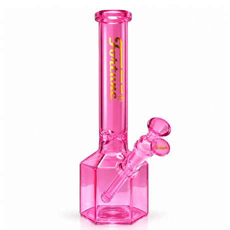 Fortune | 12" Full Color Hex Base Glass Water Pipe – 5mm Glass Bong Fortune Pink