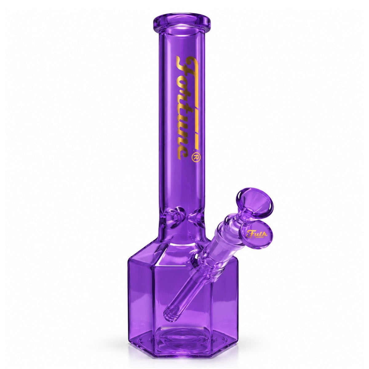Fortune | 12" Full Color Hex Base Glass Water Pipe – 5mm Glass Bong Fortune Purple