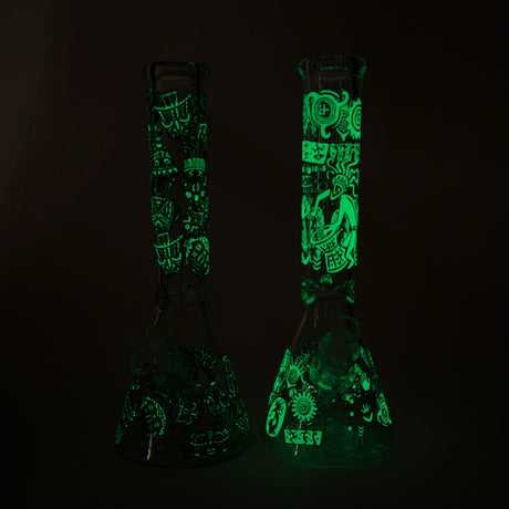 14" 7mm Thick Glass Water Bong – Glow in the Dark Beaker Bong