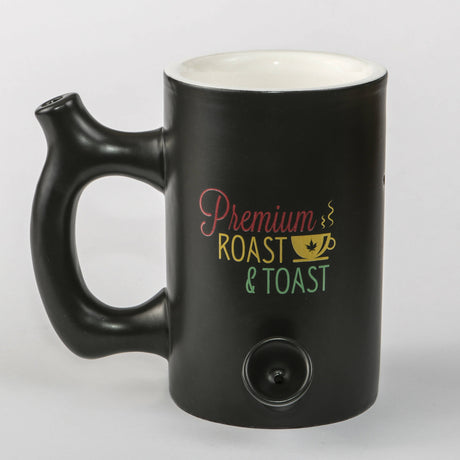 ROAST & TOAST PIPE MUG - SHINY BLACK WITH RASTA COLOR PRINT Quartz hand pipe Roast and Toast Gifts