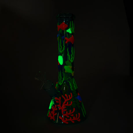10" 3D Under The Sea Design Glass Beaker Bong-Glow in the dark Glass Bong 777 Smoke