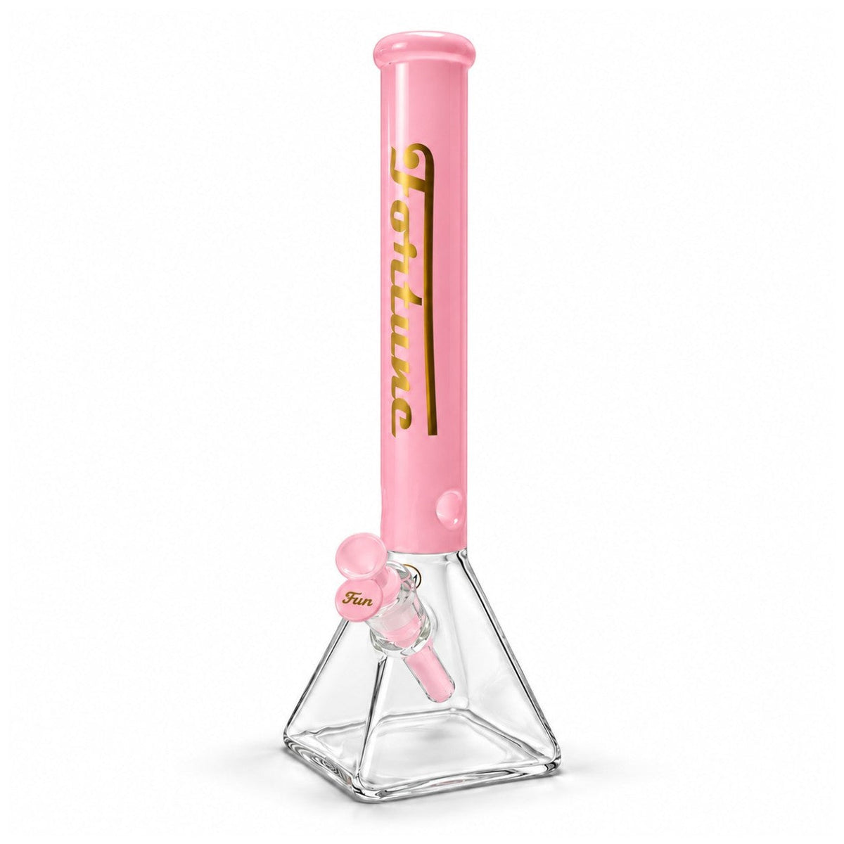 Fortune 18" 7mm Square Base Glass Water Pipe – 50mm Neck Glass Bong Fortune Pink
