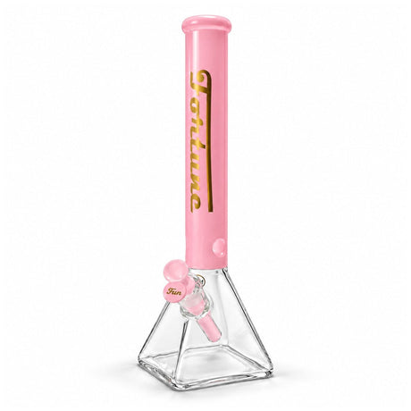 Fortune 18" 7mm Square Base Glass Water Pipe – 50mm Neck Glass Bong Fortune Pink