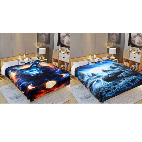 Digital Printed Single layer 2ply Licensed Fleece Blanket [Combo-C] Blanket Canadian Distributor Wolf
