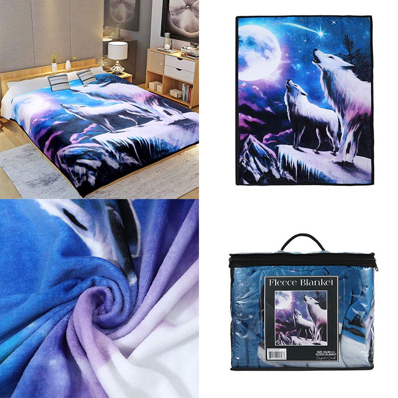 Digital Printed Single layer 1 ply Licensed Fleece Blanket [Combo-B] Blanket Canadian Distributor Wolf
