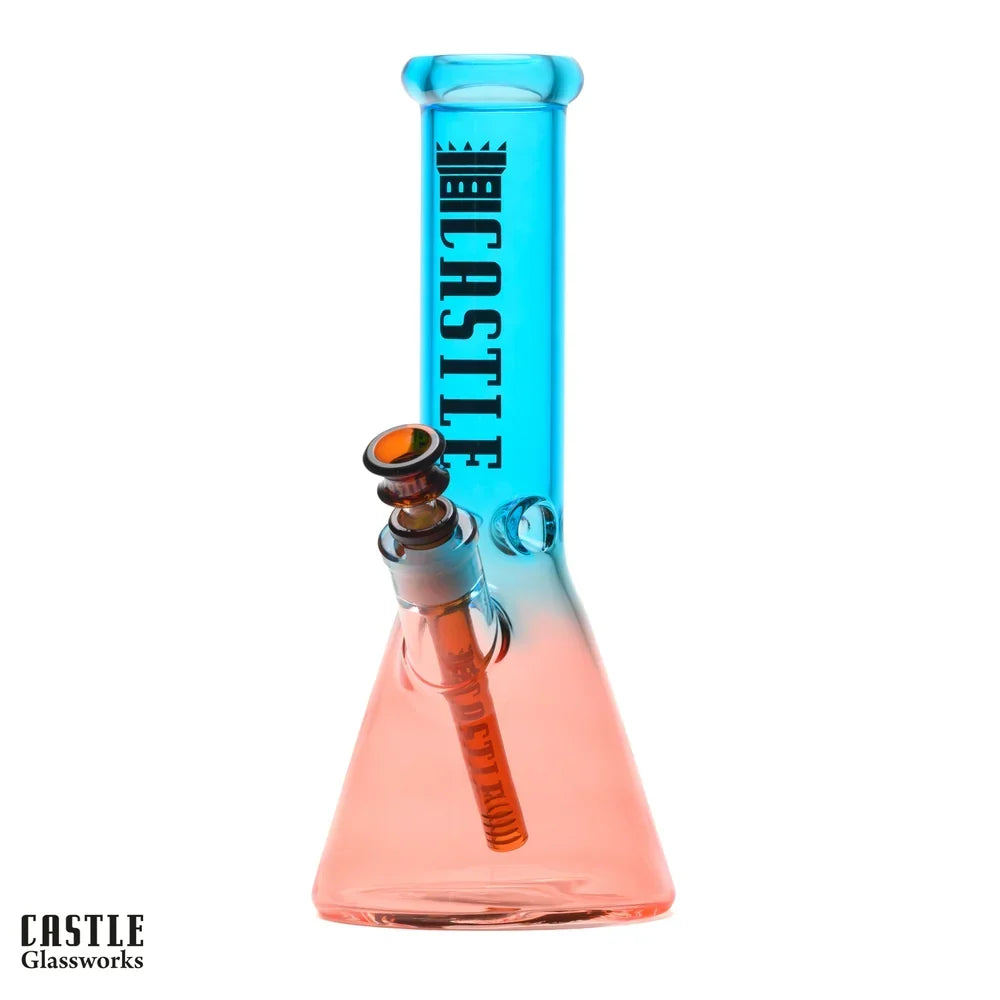 12" Electroplated Beaker Bong - 5mm Thick Glass Glass Bong Castle Glassworks Yellow/Pink