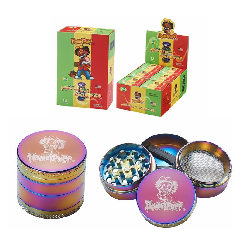 Honey Puff | 4 Parts 40mm Zinc Grinder-Rainbow Color Box of 6 [P1025] Display Pack Canadian Distributor