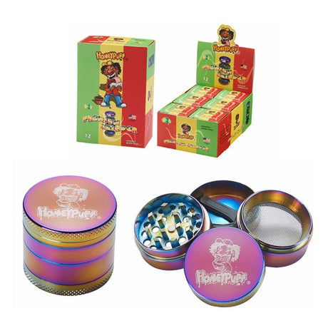 Honey Puff | 4 Parts 40mm Zinc Grinder-Rainbow Color Box of 6 [P1025] Display Pack Canadian Distributor
