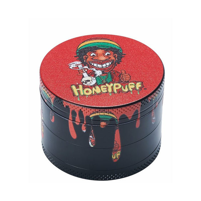 Honey Puff | 4 Parts 50mm Zinc Grinder-Black Color Box of 6 [P1028] Display Pack Canadian Distributor