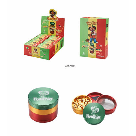 Honey Puff | 4 Parts 63mm Grinder-Rasta Color Box of 6 [P1031] Display Pack Canadian Distributor