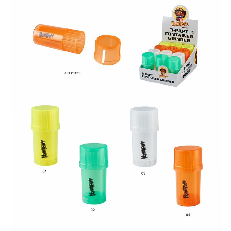 Honey Puff | 3 Parts Plastic Grinder With Storage Box of 12 [P1121] Display Pack Canadian Distributor
