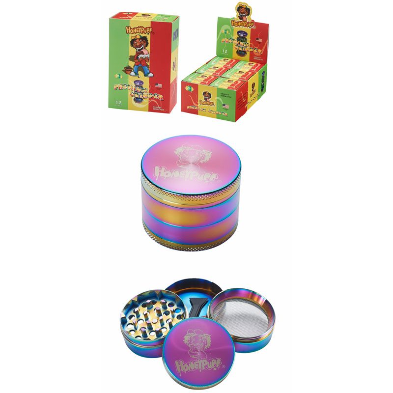 Honey Puff | 4 Parts 50mm Grinder-Rainbow Color Box of 6 [P1023] Display Pack Canadian Distributor