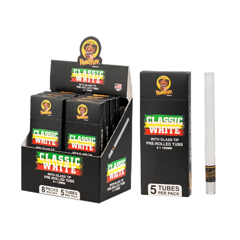 Honey Puff | Pre-Rolled Tubes with Glass Tip – Classic White (Box of 8) Pre-rolled Cone (Display Pack) Canadian Distributor