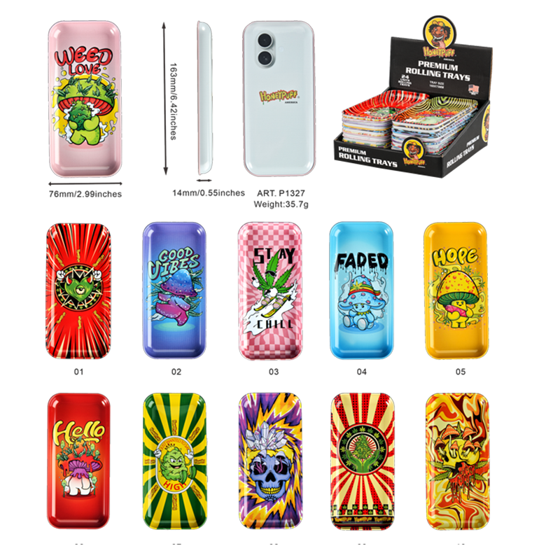 Honey Puff | Rolling Tray – Mixed Designs (Display of 24) [P1327] Metal Ashtray Canadian Distributor