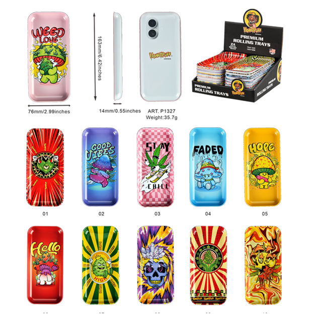 Honey Puff | Rolling Tray – Mixed Designs (Display of 24) [P1327] Metal Ashtray Canadian Distributor