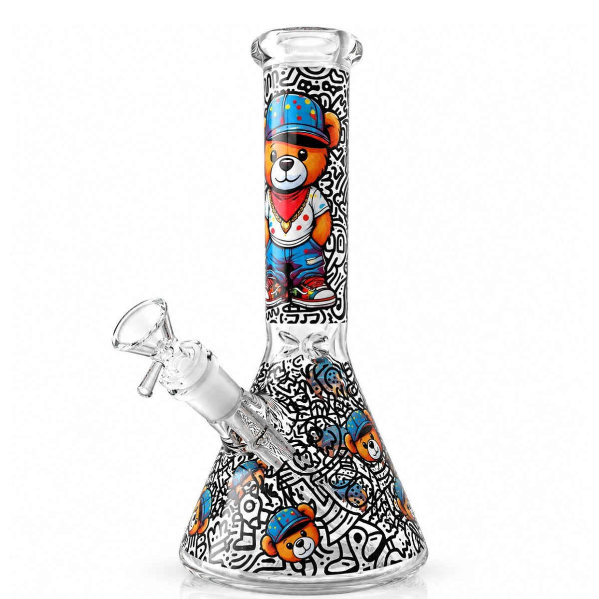 10" Graffiti Bear Glass Beaker - Glow in the Dark Glass Bong Super Supplys Inc A