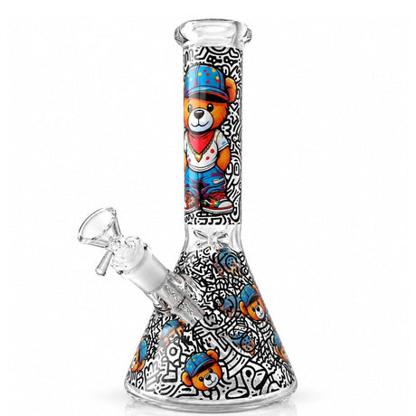 10" Graffiti Bear Glass Beaker - Glow in the Dark Glass Bong Super Supplys Inc A