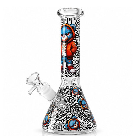 10" Graffiti Bear Glass Beaker - Glow in the Dark Glass Bong Super Supplys Inc C