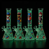 10" Graffiti Bear Glass Beaker - Glow in the Dark Glass Bong Super Supplys Inc