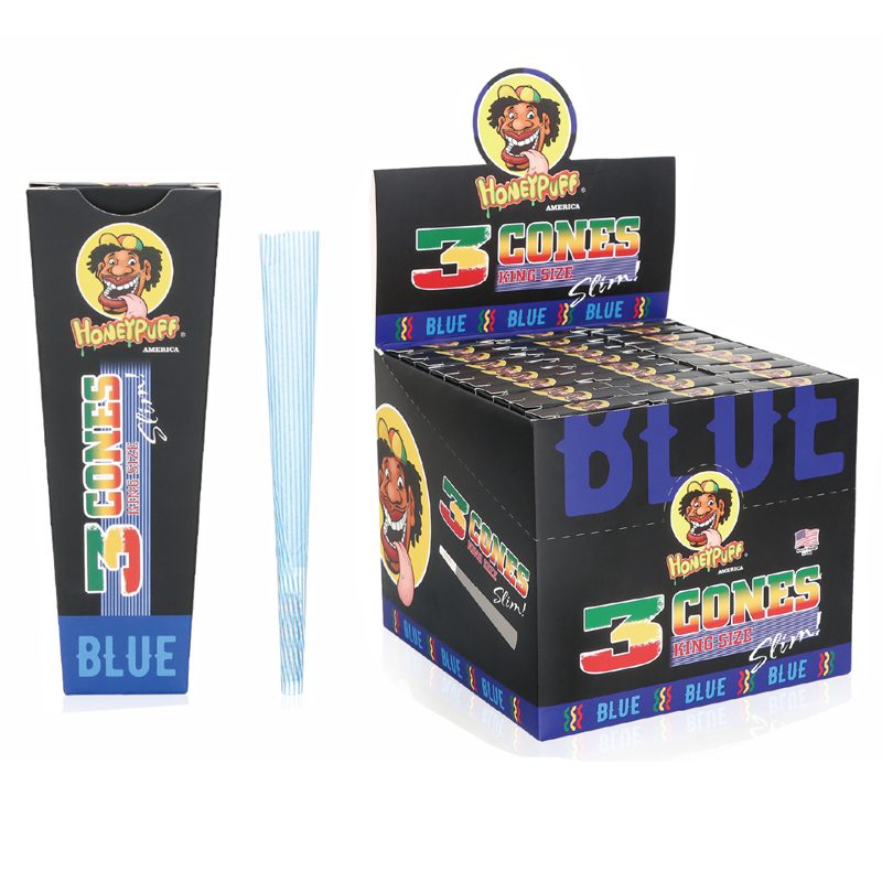 HoneyPuff | Pre-Rolled Cones – Slim Colored Paper (King Size, 20 Packs/Display) [P8203] Pre-rolled Cone (Display Pack) Canadian Distributor Blue