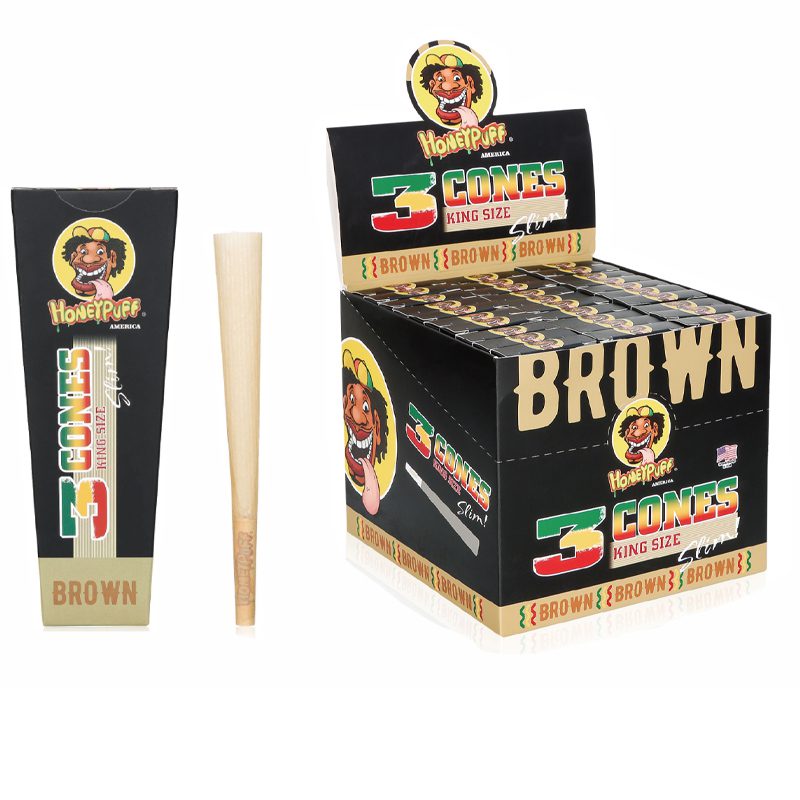 HoneyPuff | Pre-Rolled Cones – Slim Colored Paper (King Size, 20 Packs/Display) [P8203] Pre-rolled Cone (Display Pack) Canadian Distributor Brown