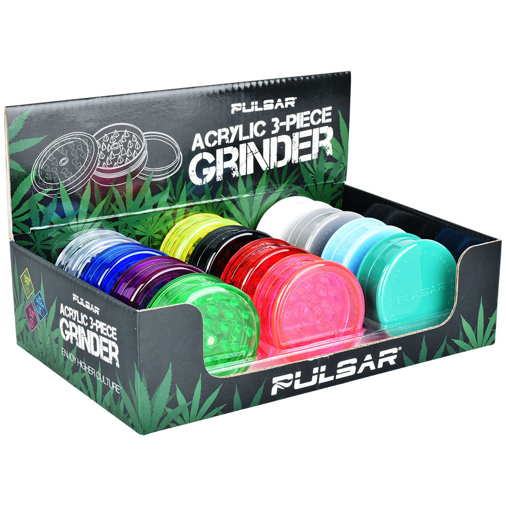 SC Pulsar Acrylic Grinder 3pc - 2.25" 12PC DISPLAY Assorted Colors