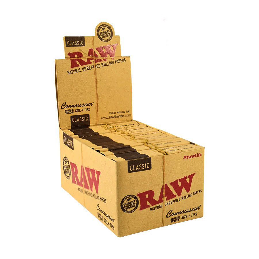 RAW | Classic Connoisseur Single wide Rolling Paper w/Tips