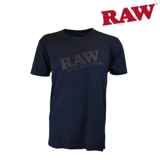 Raw | Black Glitter Logo V-Neck T-SHIRT 2XL