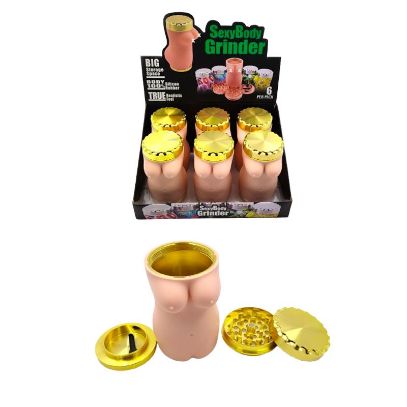 4-Part 60mm Sexy Body Metal Herb Grinder – Silicone Body with Big Storage [SMKZ122]