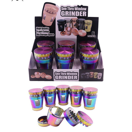 4-Part 50mm See-Thru Window Metal Herb Grinder [SMKZ123-4] Display Pack Canadian Distributor Rainbow