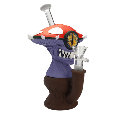 7″ Vinyl Mushroom Monster Water Pipe with 14mm Glass Bowl [SMKZ164] Resin · Silicone · Plastic Bong Canadian Distributor Red (A)